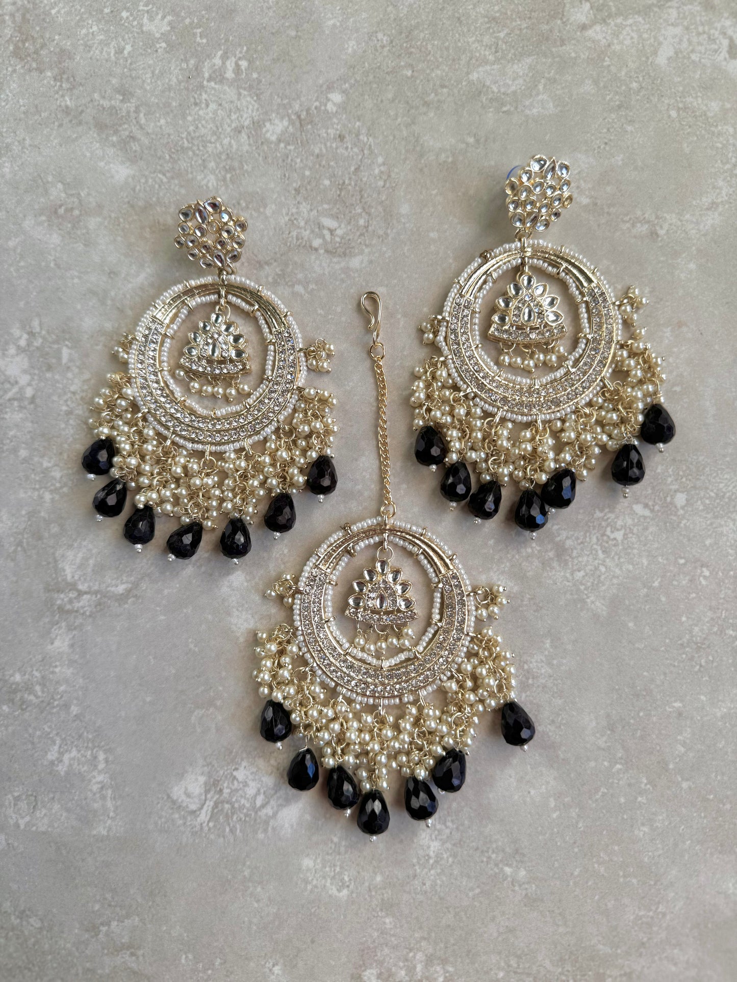 Kiran Tikka and Earring- Navy Blue