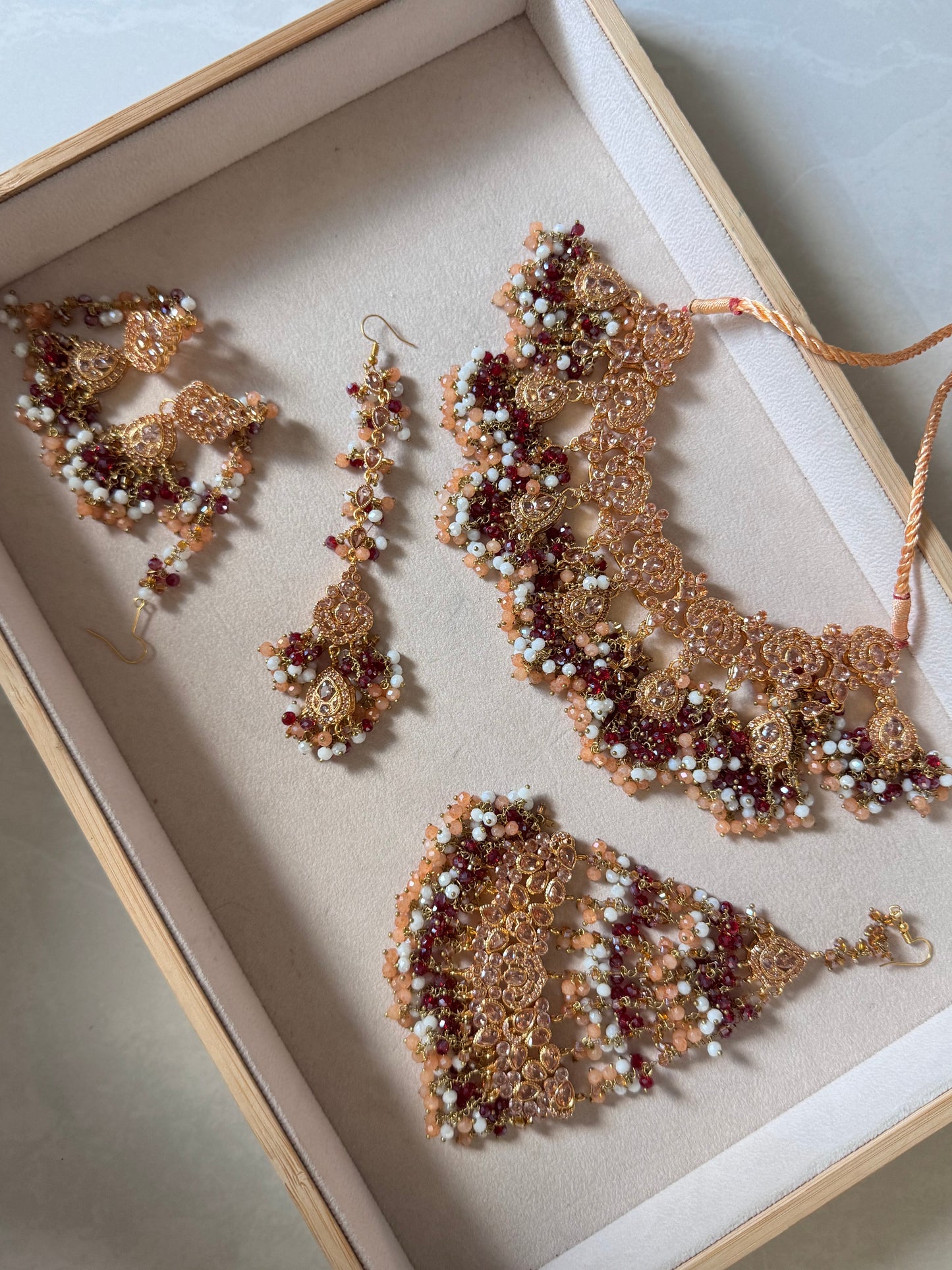 Aria Bridal Set - Maroon/Peach/White