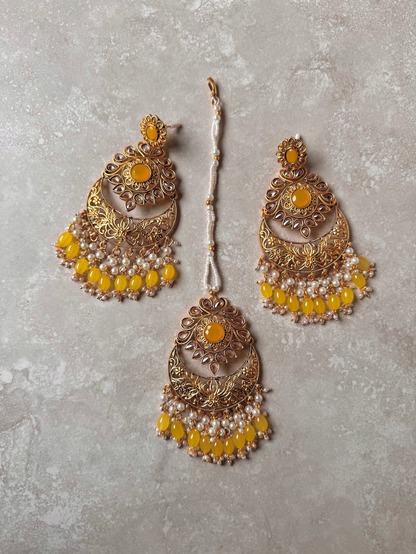 Inaara Earring and Tikka - Yellow