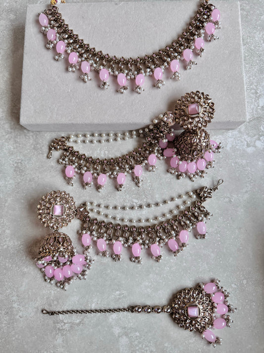 Irsa Sahara and Necklace Set - Pink