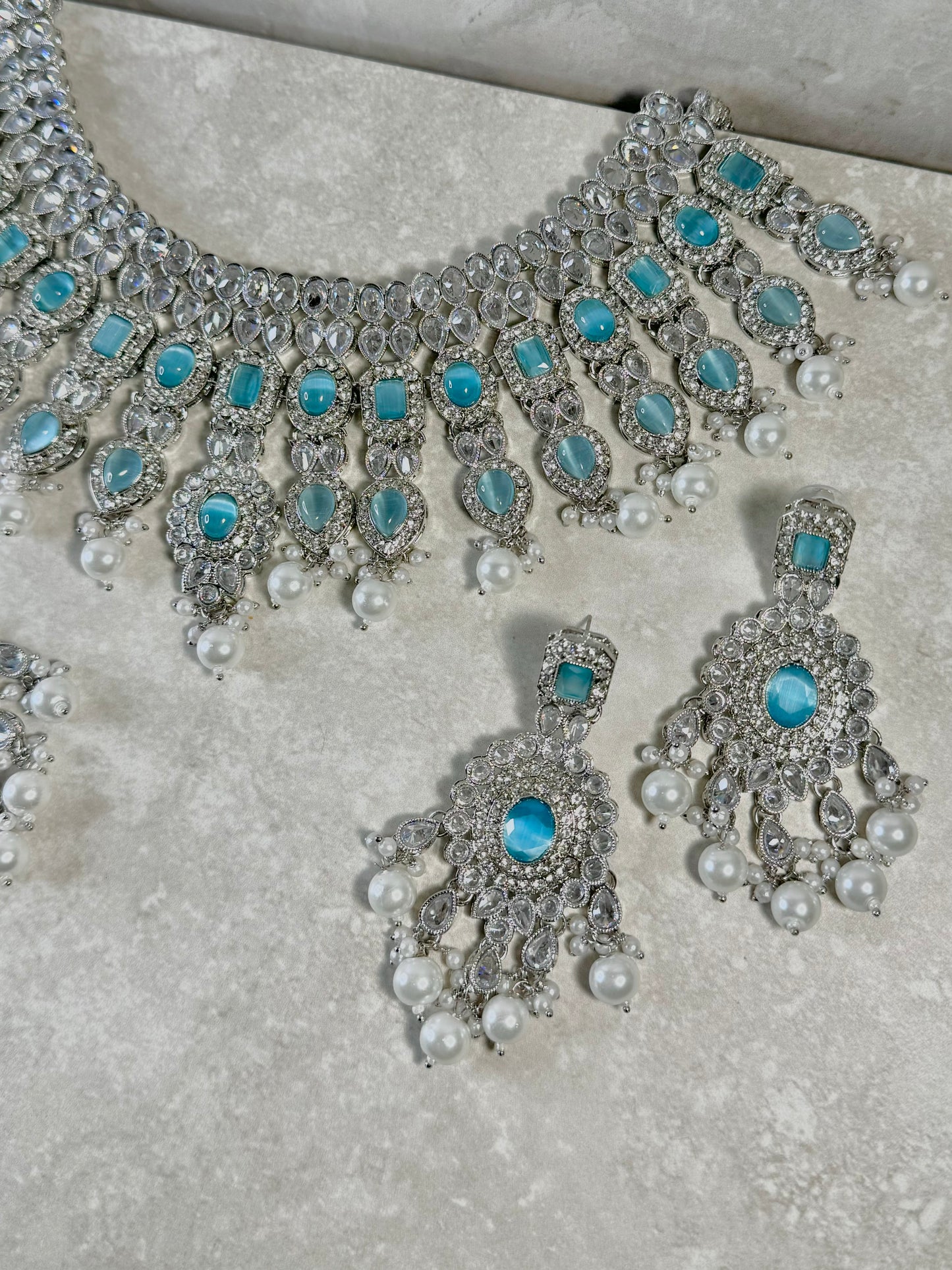 Mirfat Semi Bridal - Silver/Light Blue