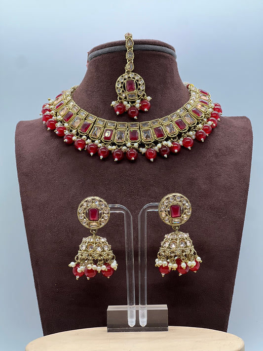Naina Necklace Set - Red