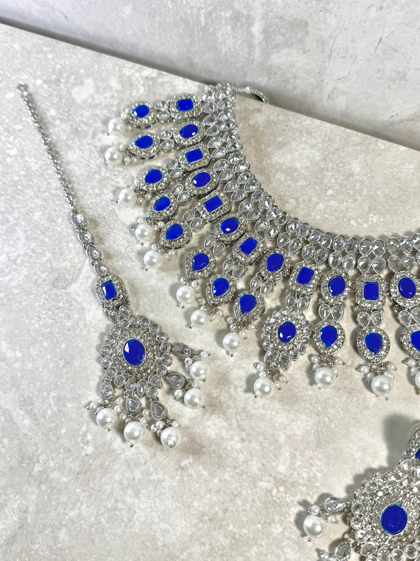 Mirfat Semi Bridal - Silver/Dark Blue