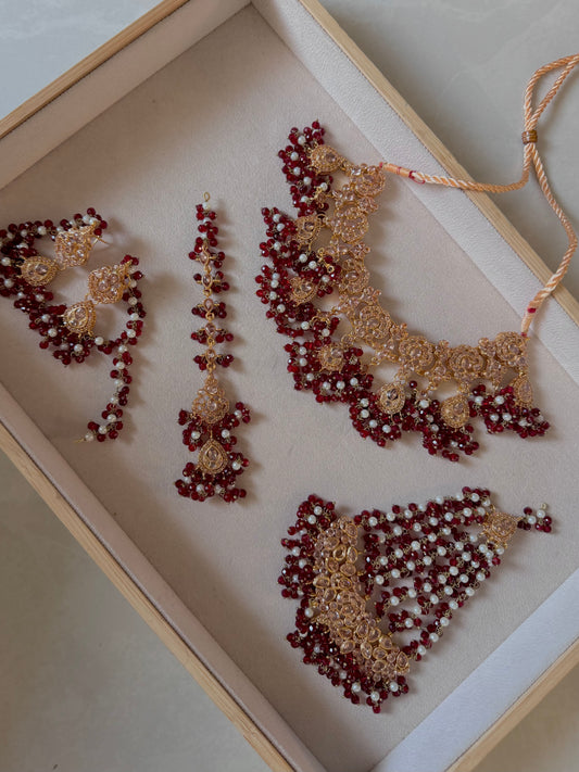 Aria Bridal Set - Maroon/White