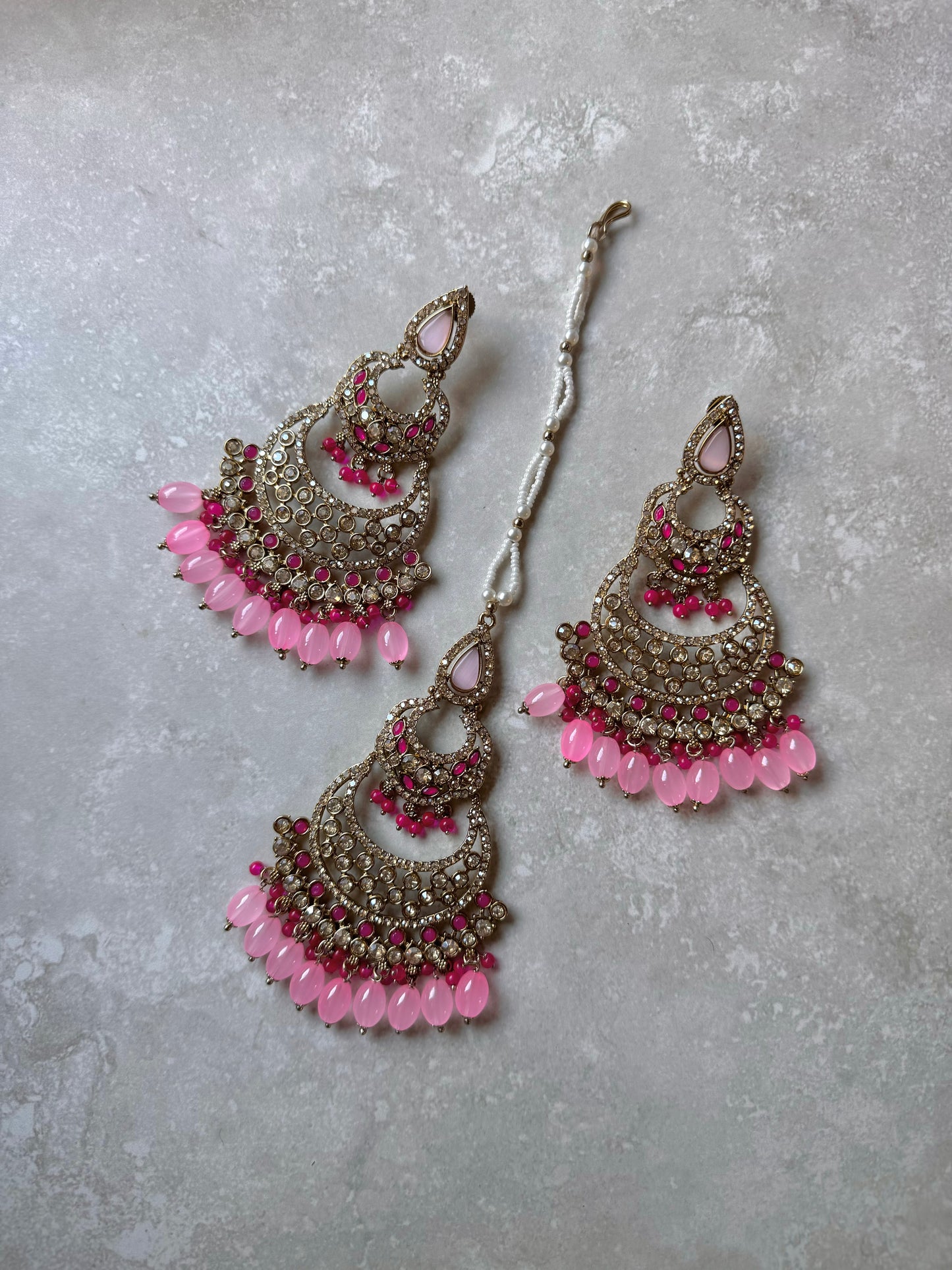 Mira Earring and Tikka - Pink