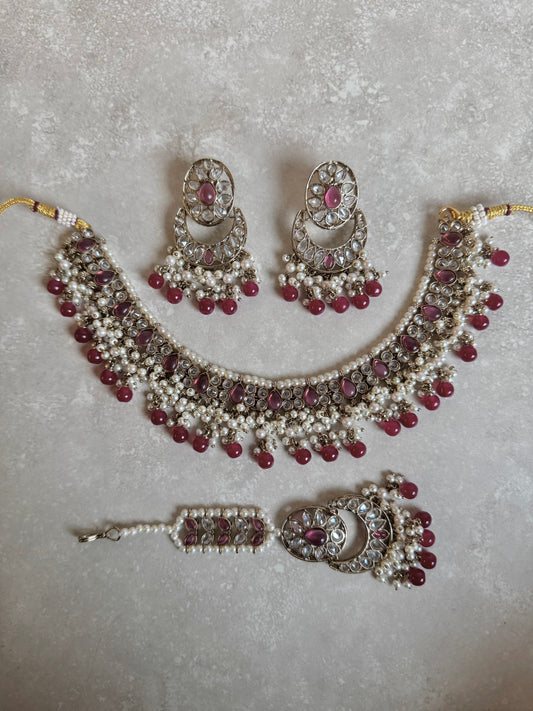 Suhani Small Necklace Set - Pink/Red