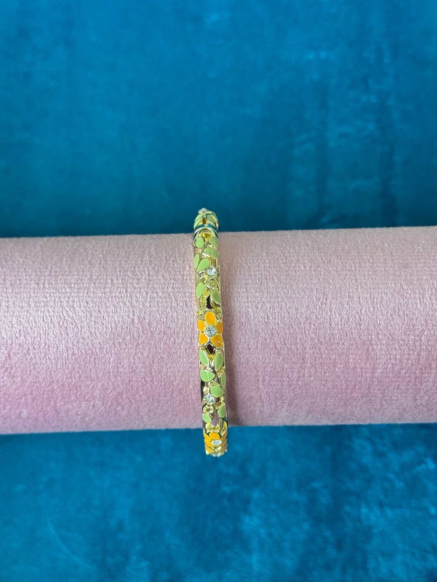 Gold/Mint Floral Painted Bangle