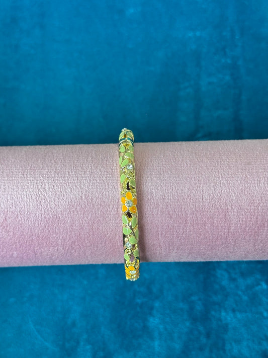 Gold/Mint Floral Painted Bangle