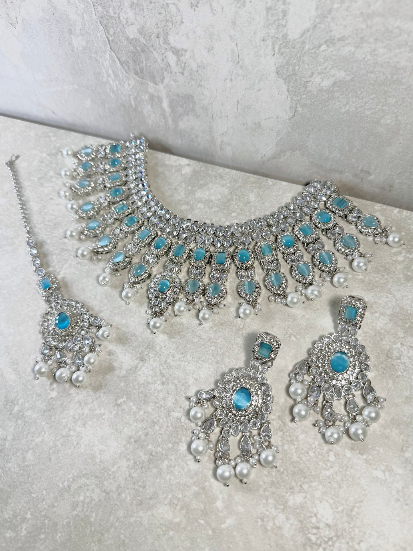 Mirfat Semi Bridal - Silver/Light Blue