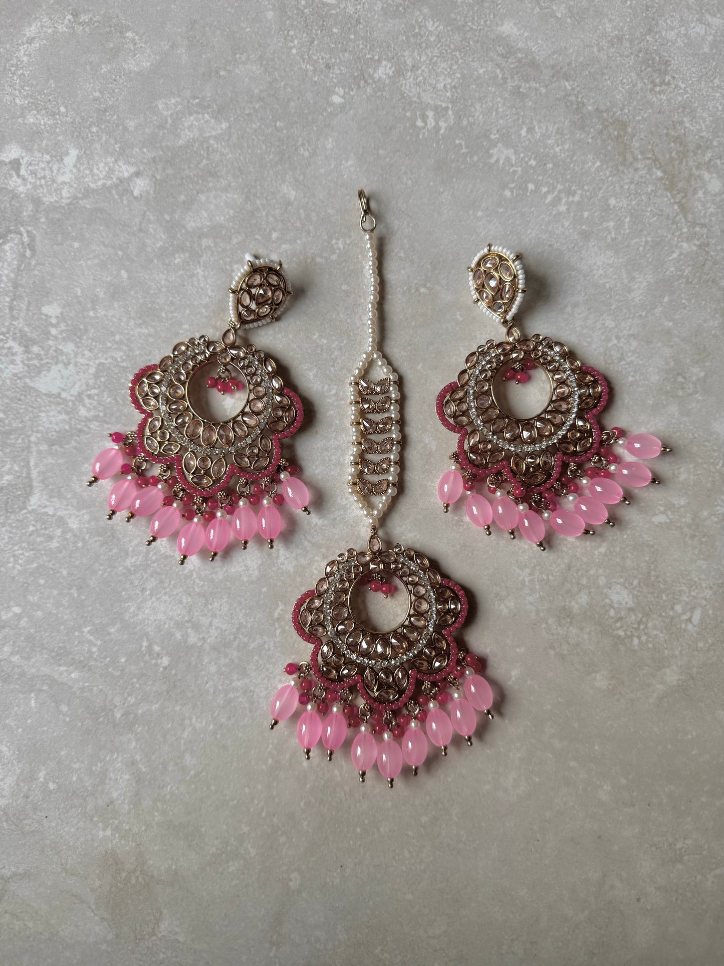 Mahi Earring and Tikka - Pink