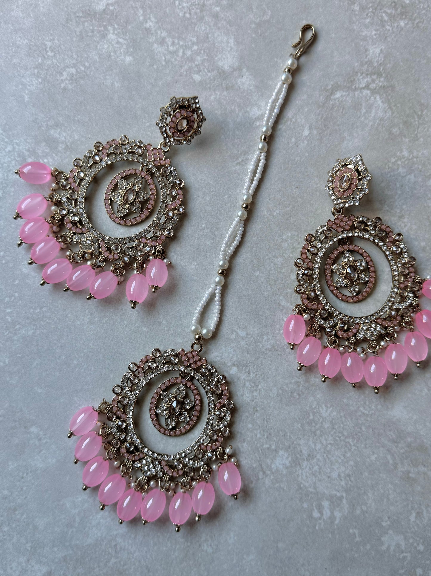 Inara Earring and Tikka - Pink