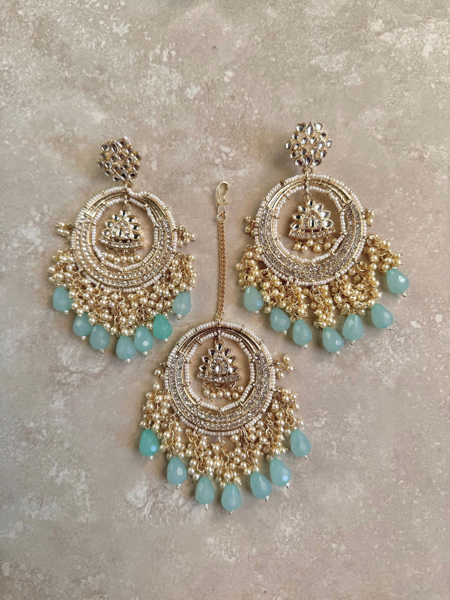 Kiran Tikka and Earring- Teal