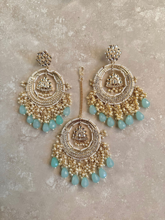 Kiran Tikka and Earring- Teal