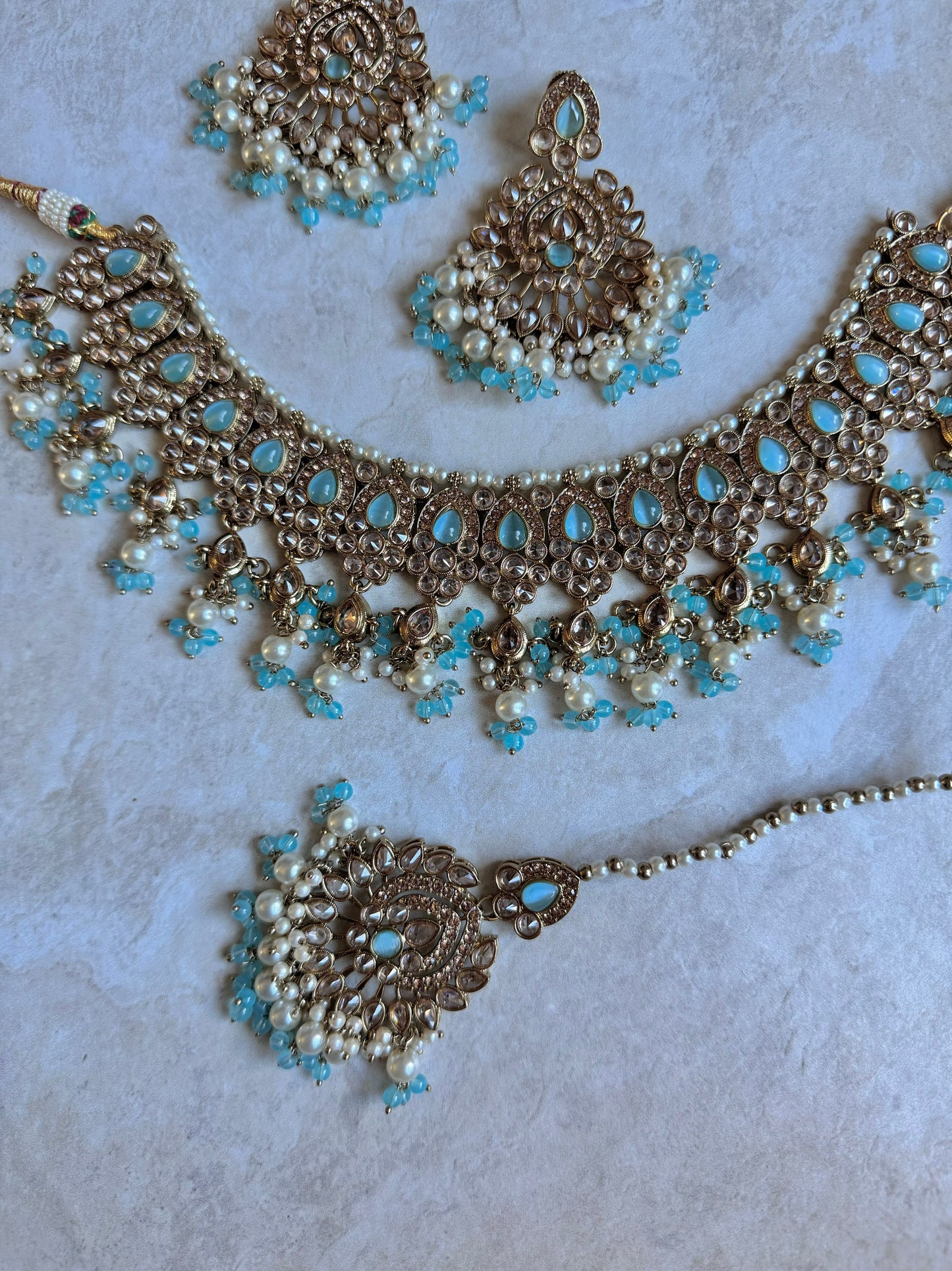 Hajra Necklace Set - Light Blue