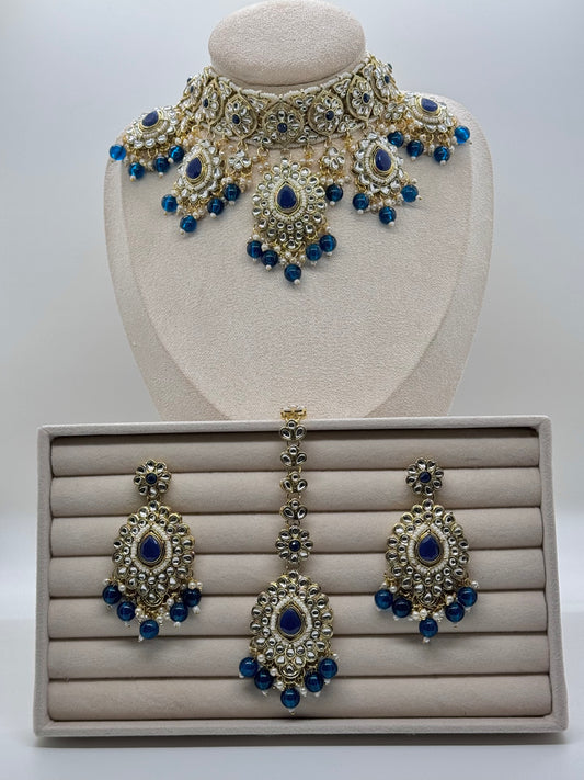 Aditi Kundan Choker Set - Navy Blue-Statement Jewels