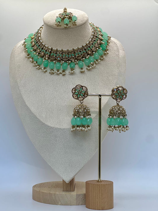 Riya Necklace Set - Mint Green