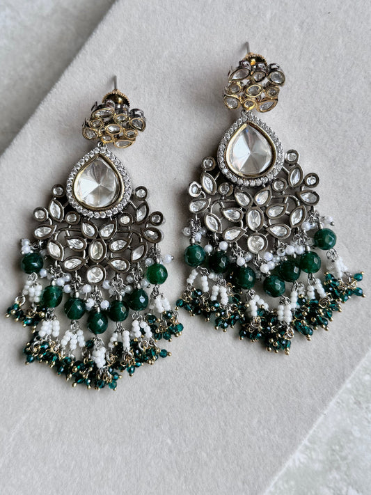 Deepika  Tyaani Kundan Earrings - Emerald Green