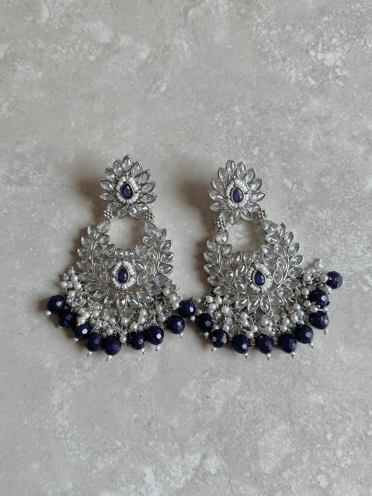 Nisha Earrings - Silver/Navy Blue