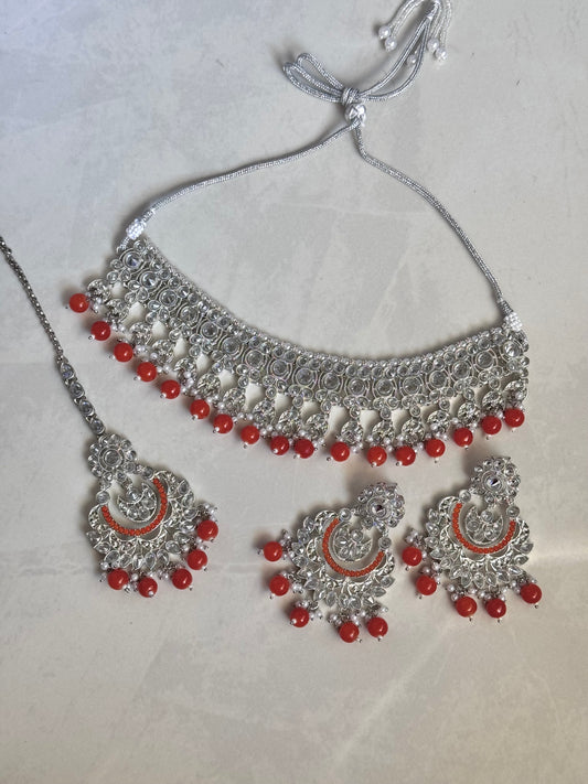 Neelum Choker Set - Silver/Orange
