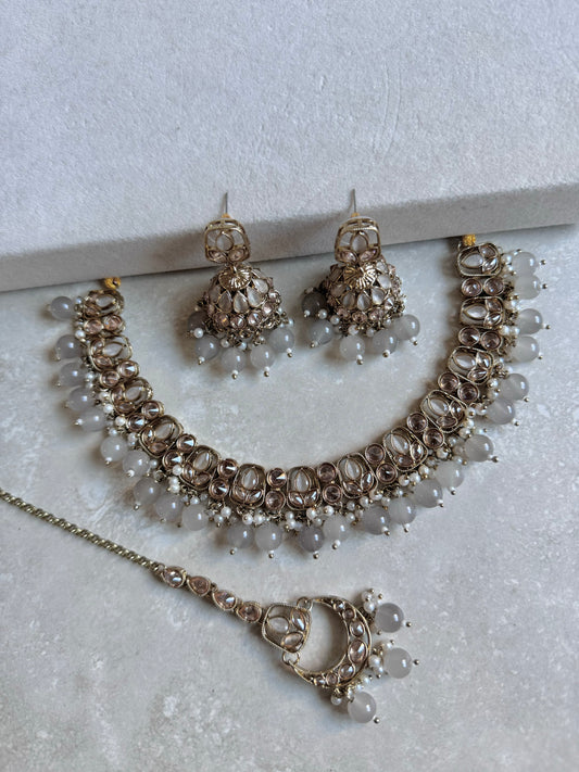 Rubab Small Necklace Set - Grey