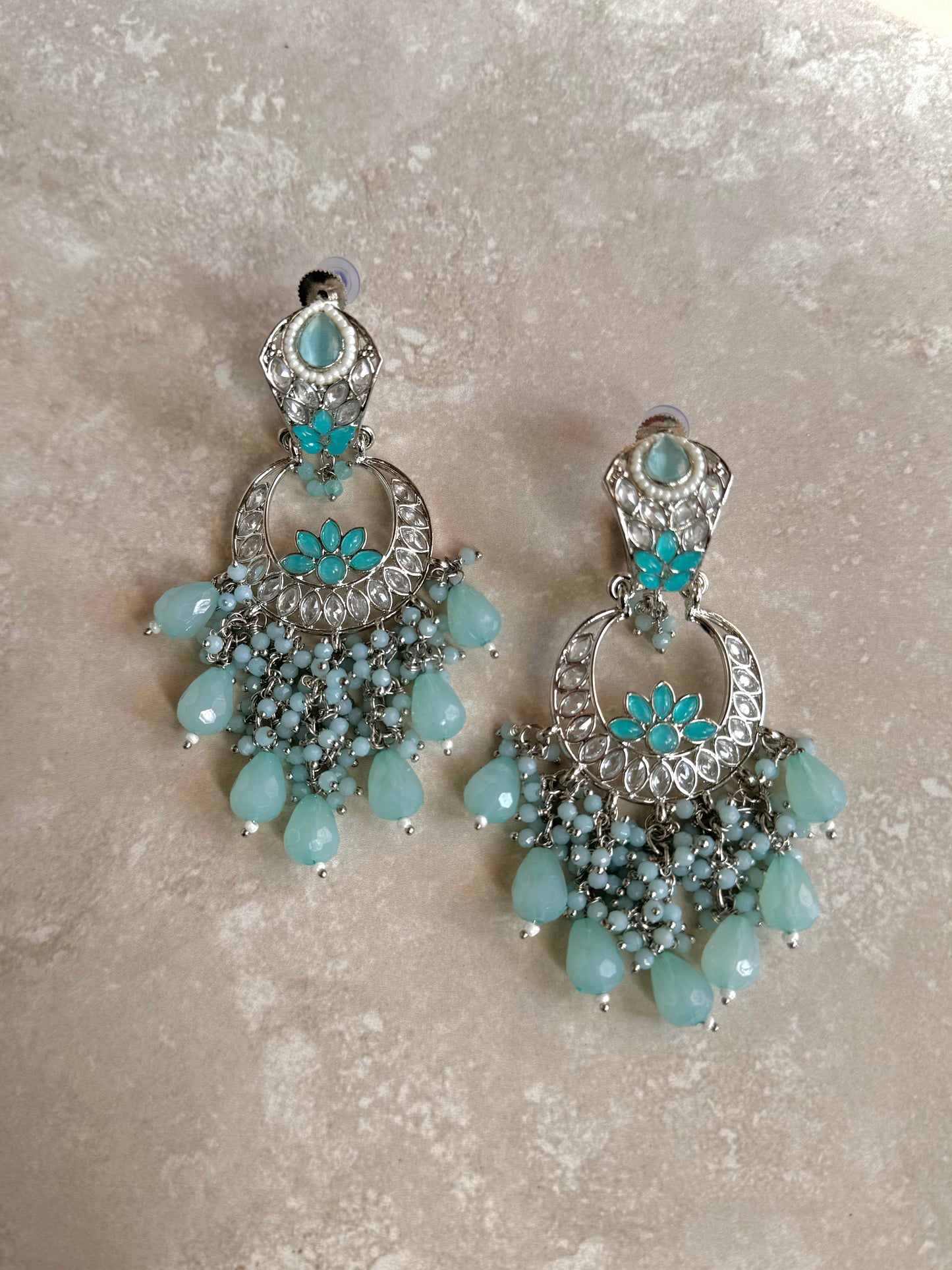 Shivani Earrings - Silver/Teal