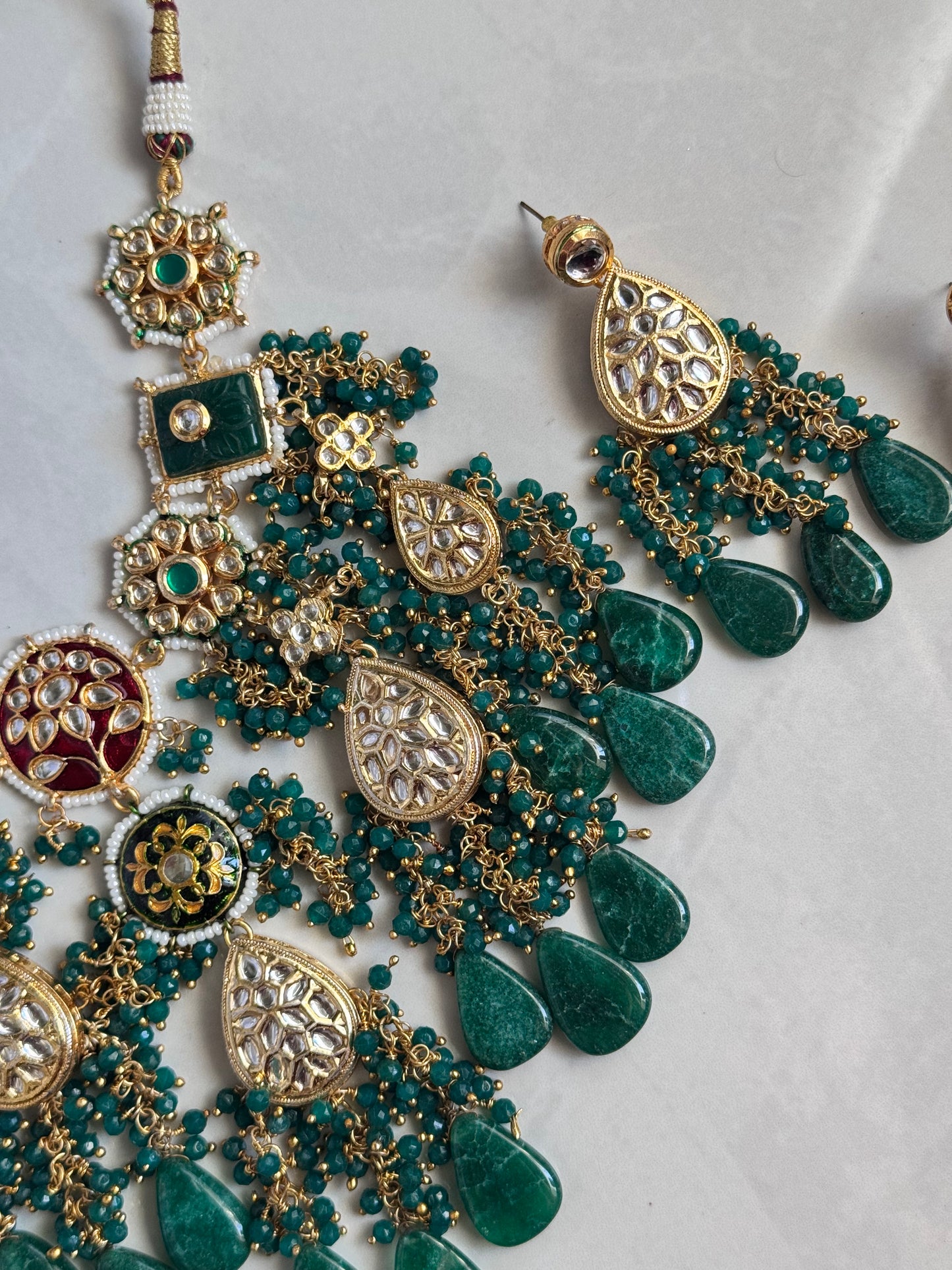 Nargis Necklace/Choker Set - Dark Green