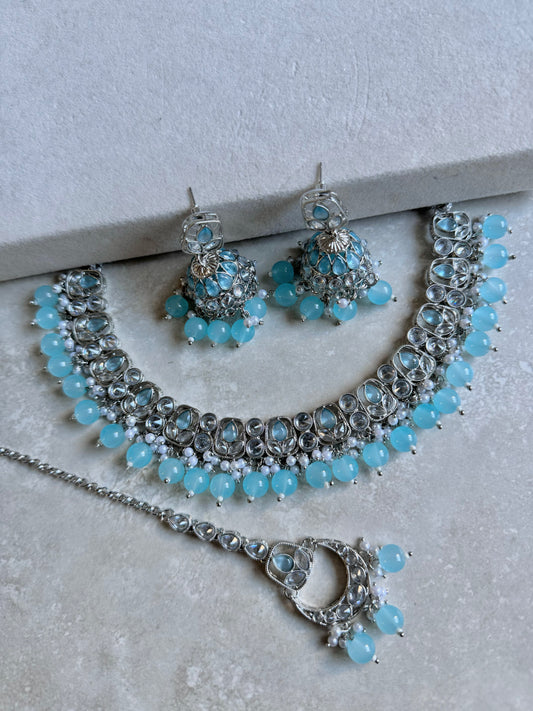 Rubab Small Necklace Set - Silver/Blue