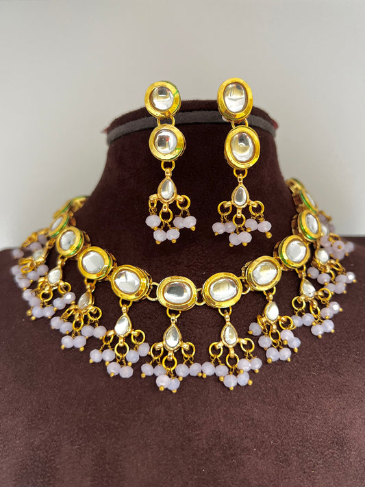 Tanvi Necklace and Earrings Set - Pink