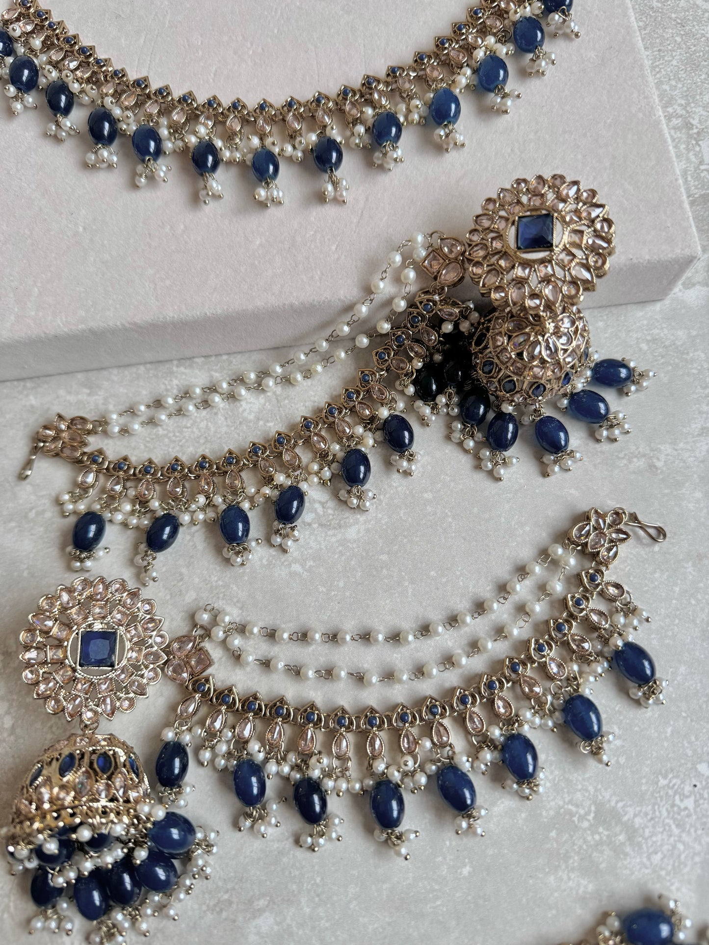 Irsa Sahara and Necklace Set - Navy Blue