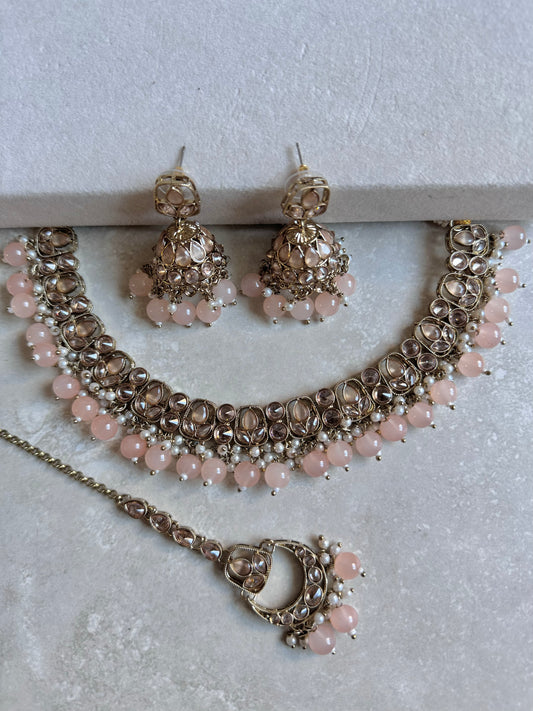 Rubab Small Necklace Set - Peach