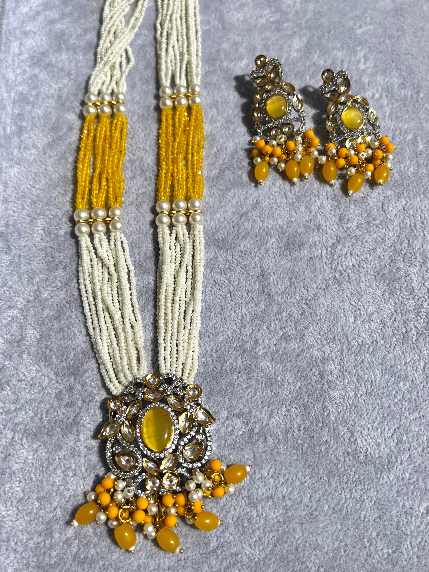 Priya Pachi Kundan Mala Set - Yellow (Luxury Collection)