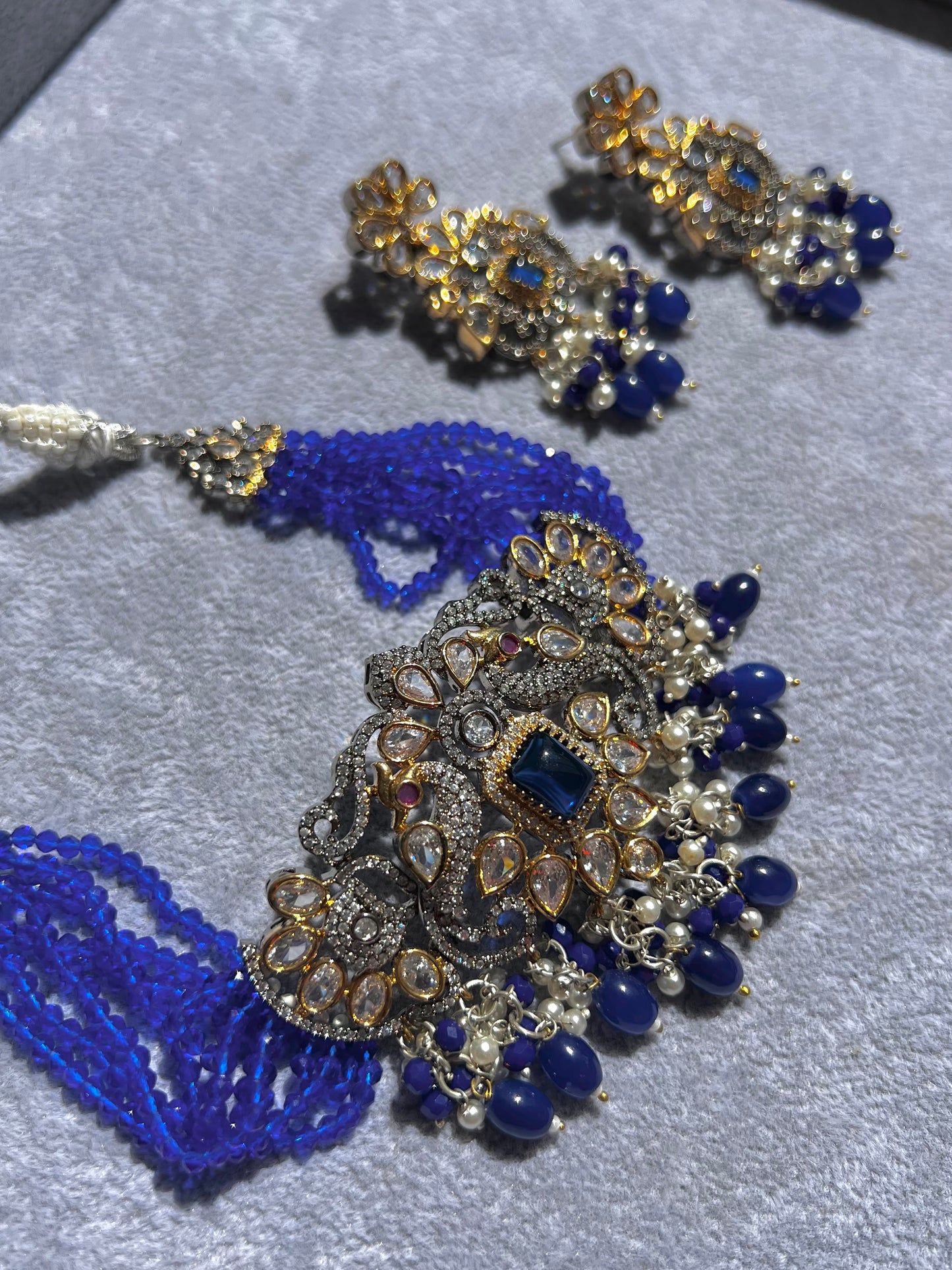Komal Pachi Kundan Choker Set - Blue (Luxury Collection)