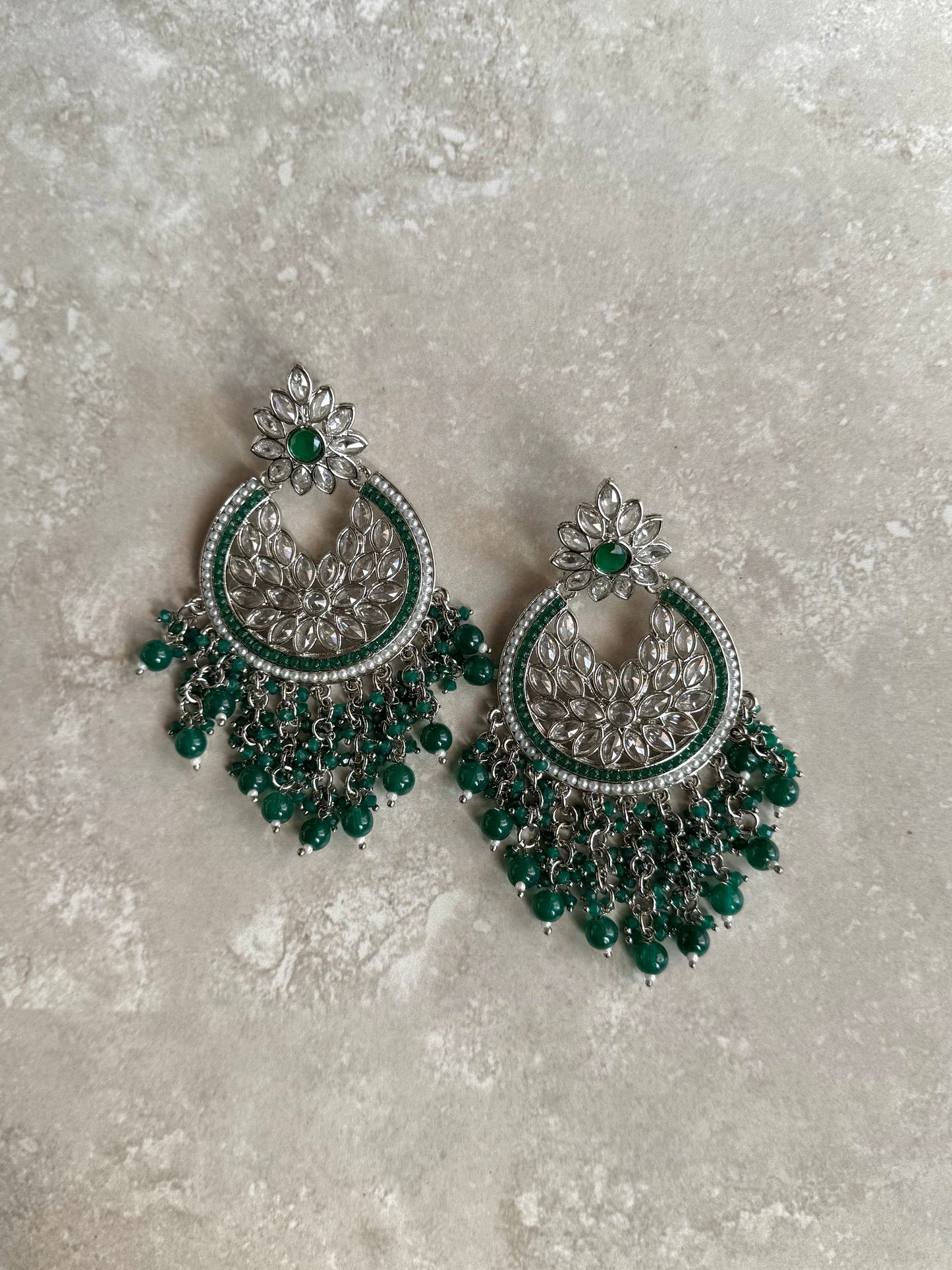 Inaayah Earrings - Silver/Green