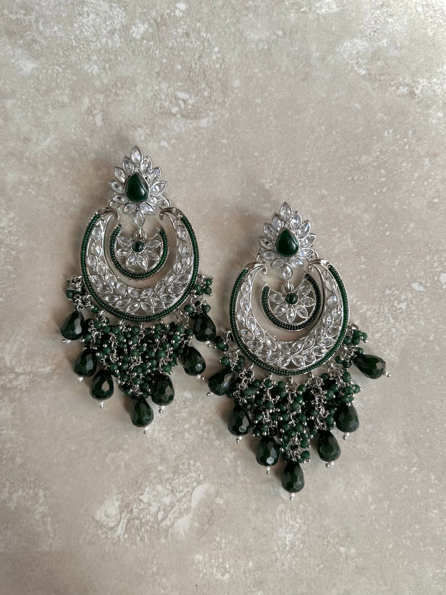 Maya Silver Earrings - Dark Green