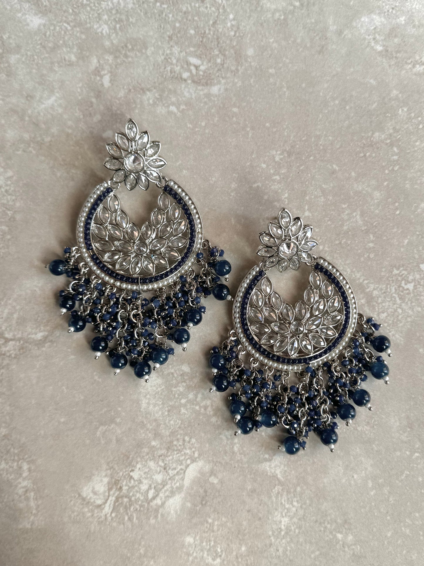 Inaayah Earrings - Silver/Navy Blue