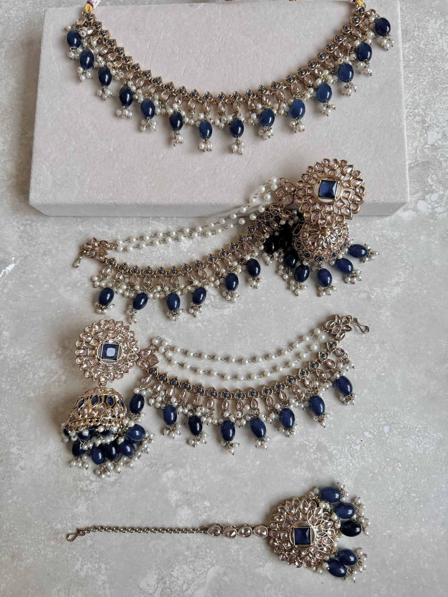 Irsa Sahara and Necklace Set - Navy Blue