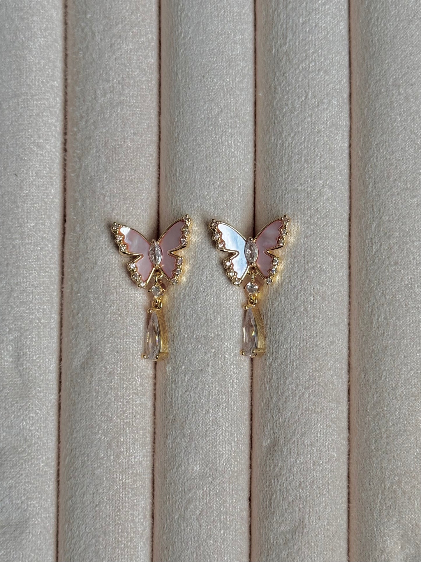 Butterfly Stainless Steel Dangle Earrings - Pink