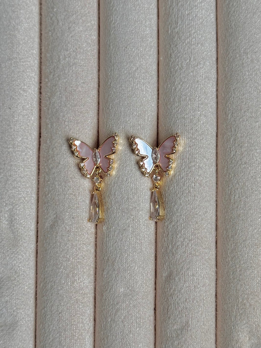 Butterfly Stainless Steel Dangle Earrings - Pink