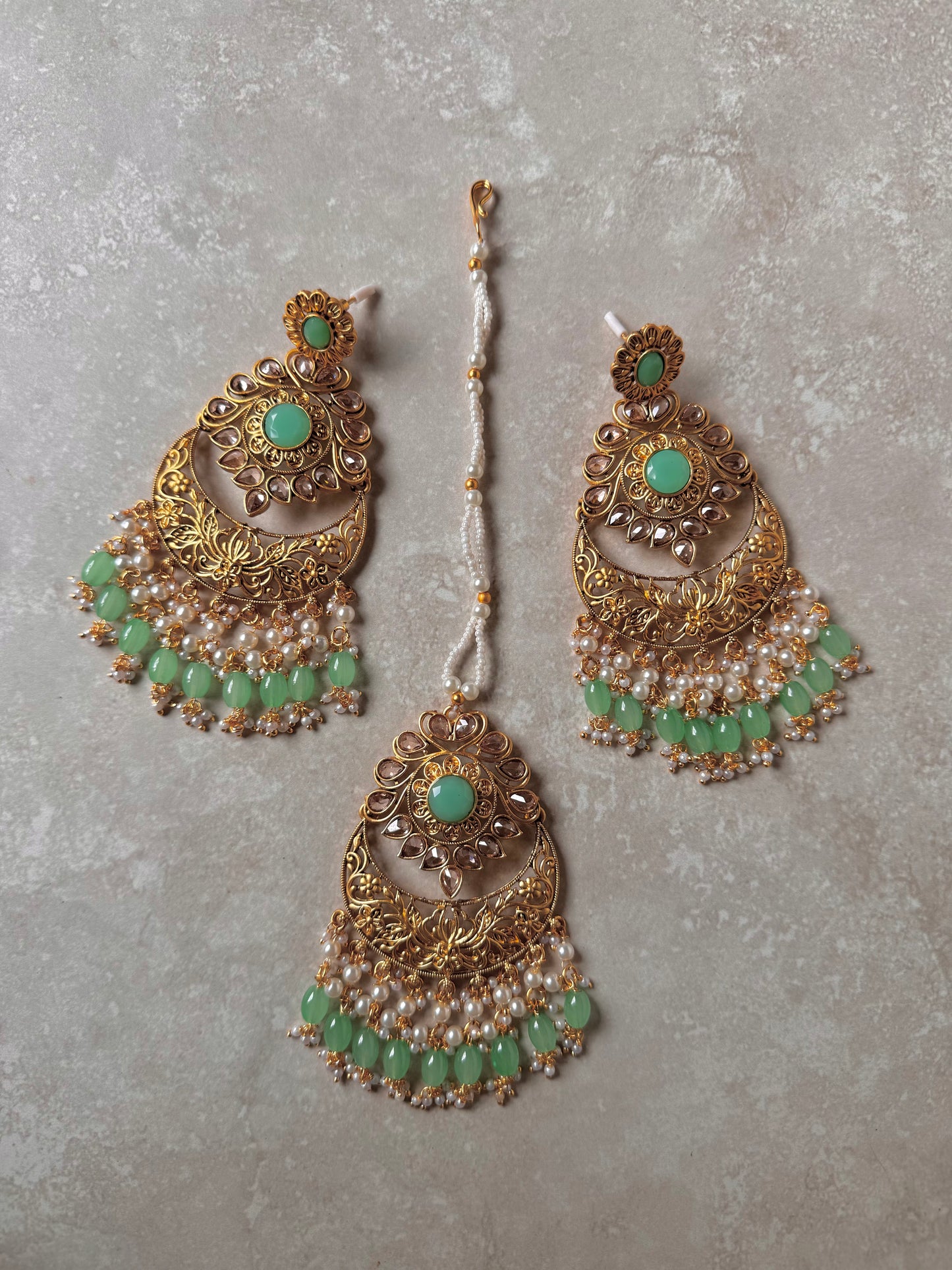 Inaara Earring and Tikka - Mint