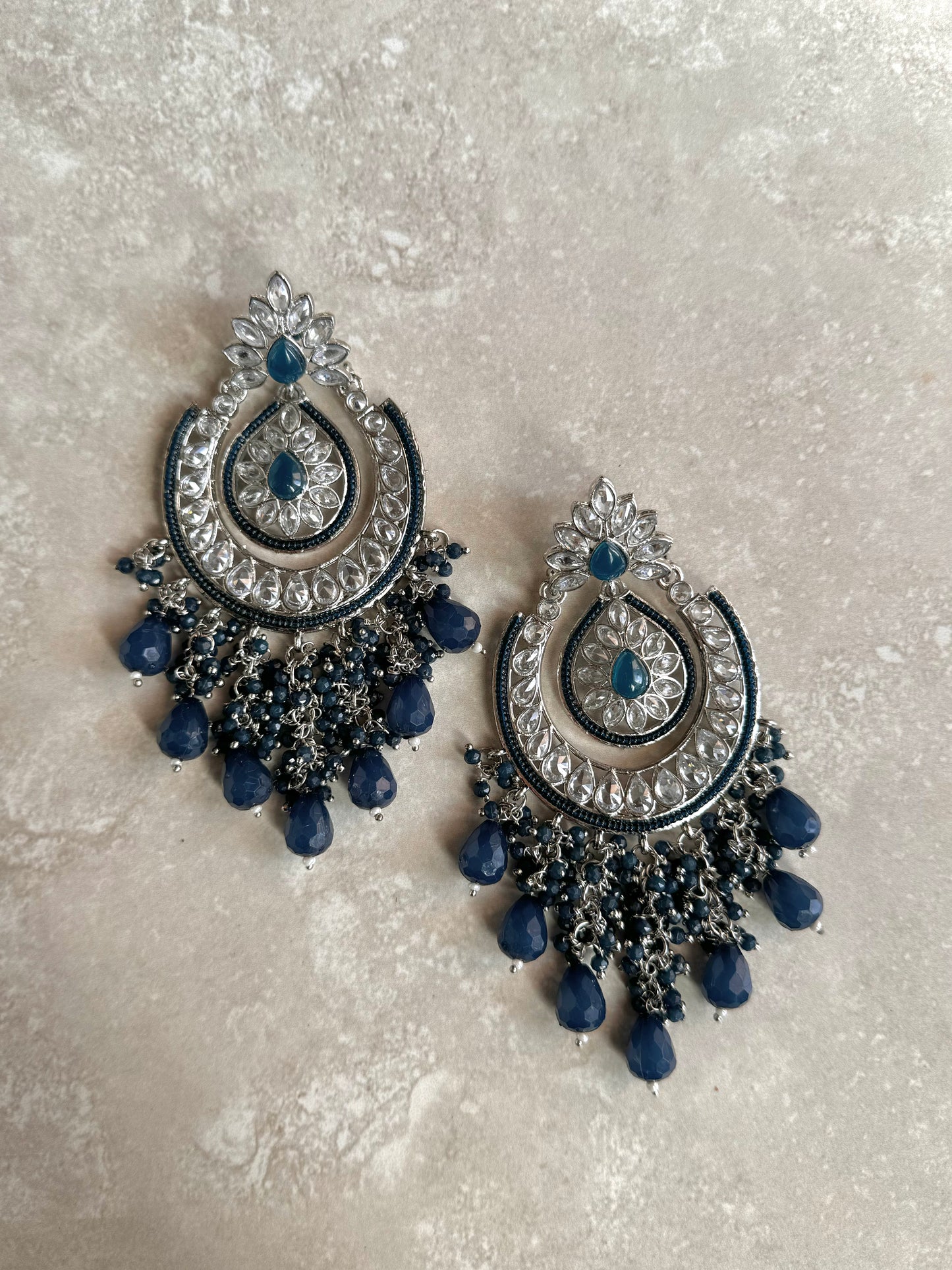 Maya Silver Earrings - Navy Blue