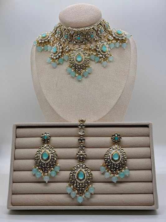 Aditi Kundan Choker Set - Light Blue-Statement Jewels