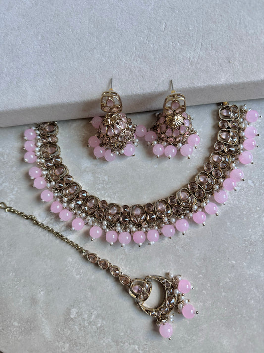 Rubab Small Necklace Set - Light Pink