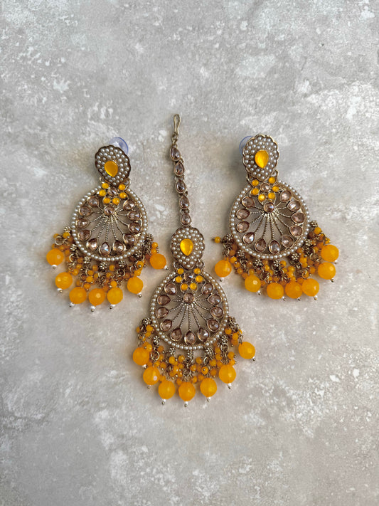 Maheen Earring and Tikka - Yellow