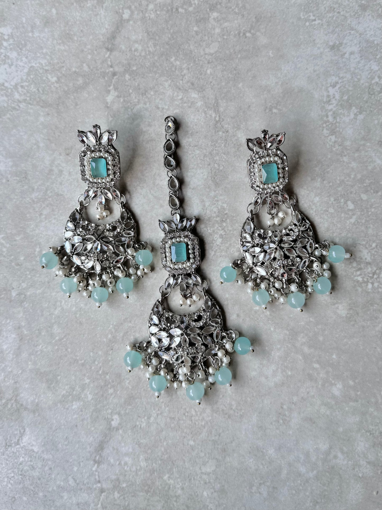 Zehra Earring and Tikka - Silver/Blue