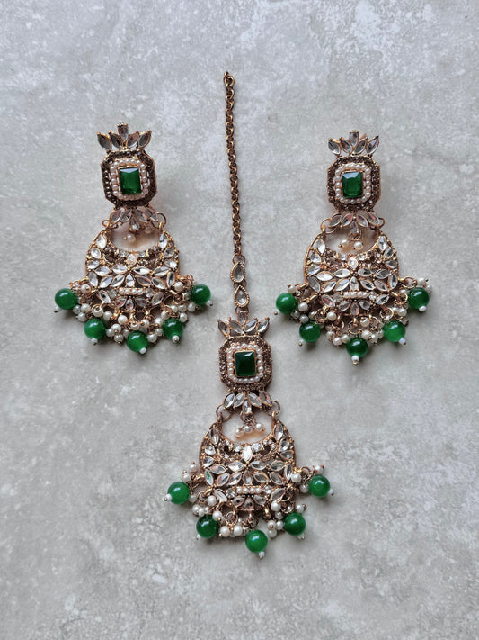 Zehra Earring and Tikka - Green