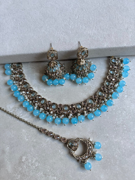 Rubab Small Necklace Set - Light Blue