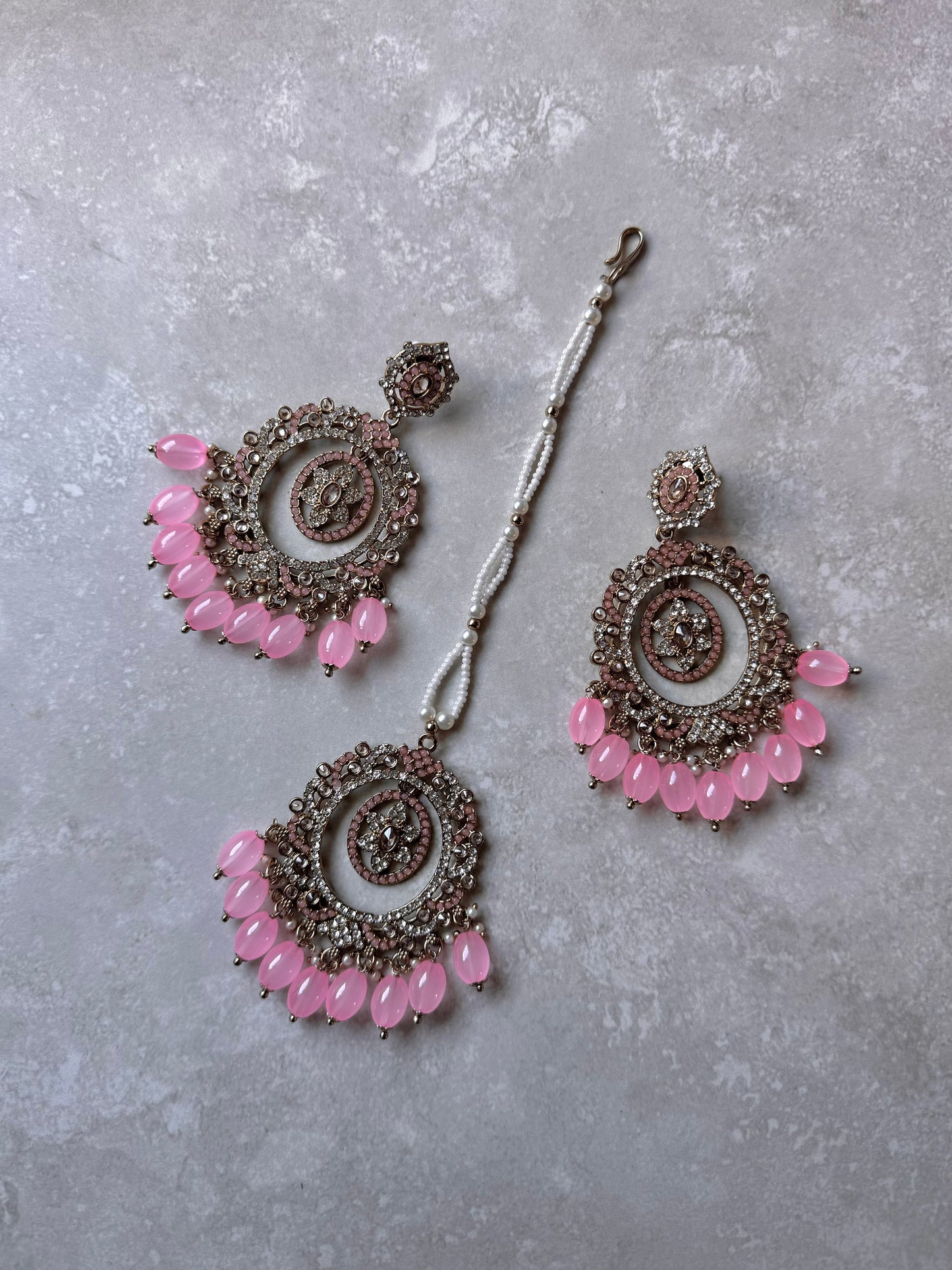 Inara Earring and Tikka - Pink