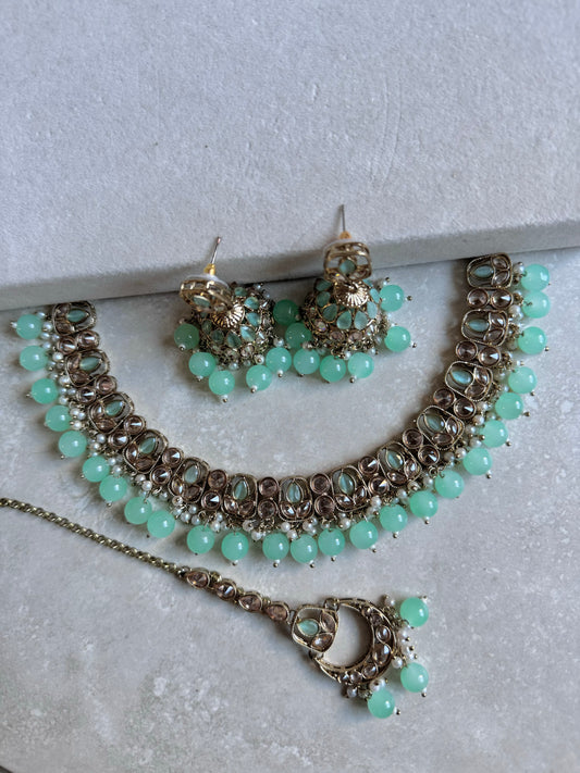 Rubab Small Necklace Set - Mint Green