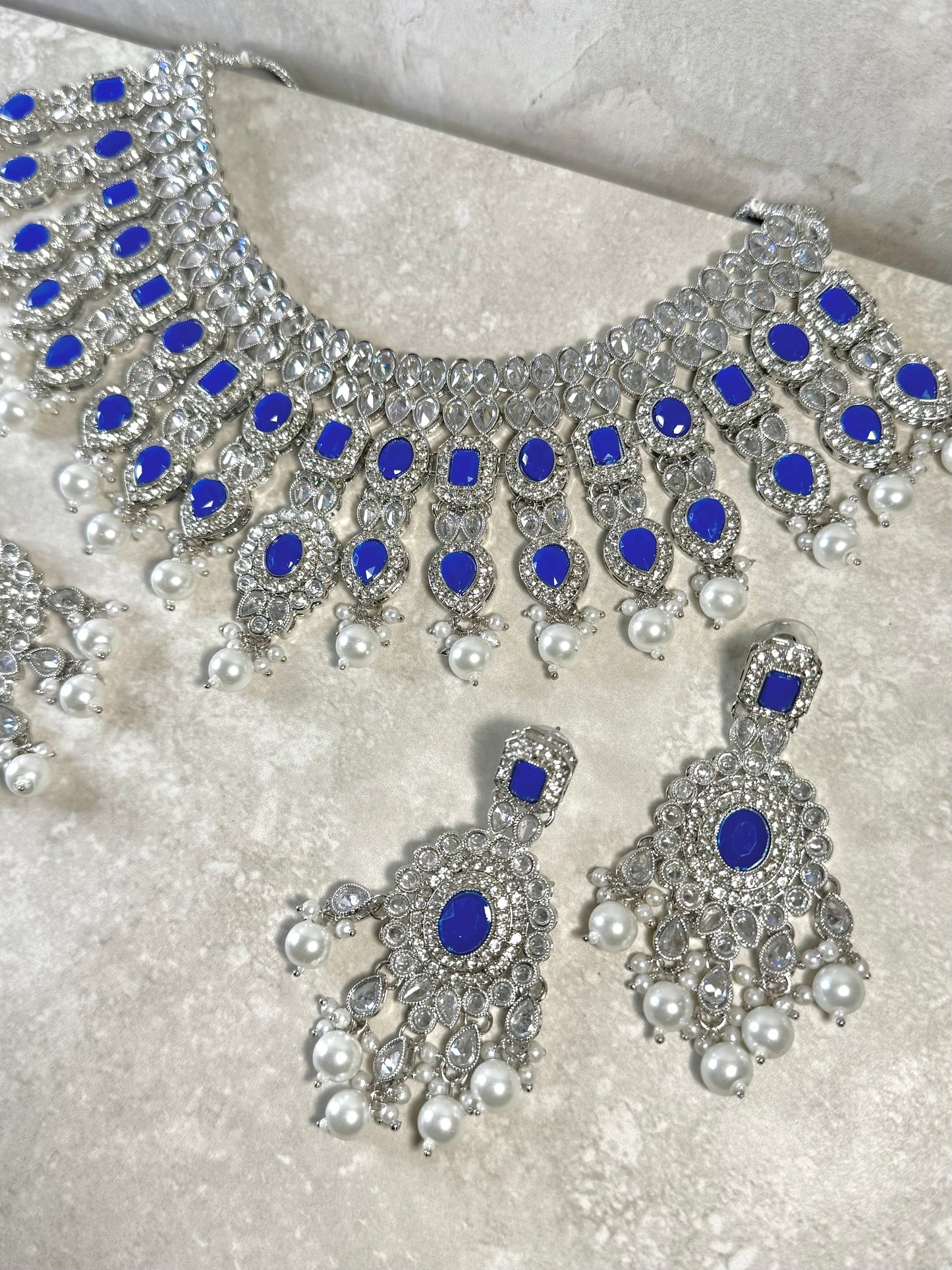 Mirfat Semi Bridal - Silver/Dark Blue