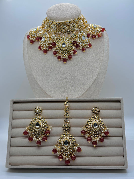 Aditi Kundan Choker Set - Red-Statement Jewels